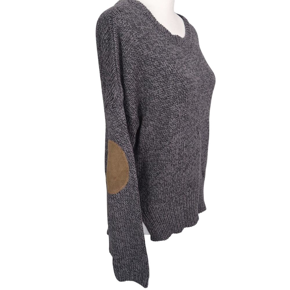 Classic Knit Faux Suede Elbow Patch Soft Pullover Gray Long Sleeve Sweater Sz S
